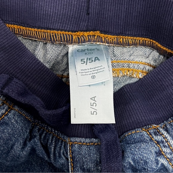 Carter’s Boys size 5T blue jeans, comfortable drawstring waist, w/fade accents. - Picture 5 of 6